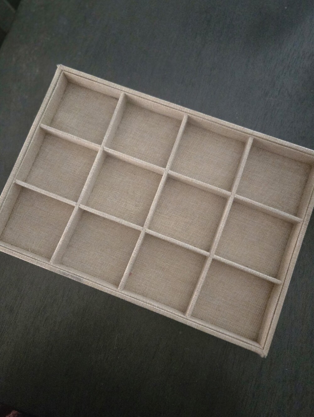 Jewelry Organizer Tray Burlap Linen 12 Compartment Display Storage - Picture 7 of 9